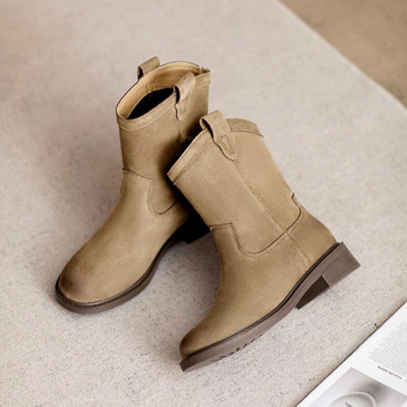 Women Solid Suede Retro Casual Boots-RAIIFY