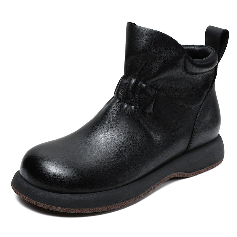 Women Vintage Soft Solid Leather Casual Ankle Boots-RAIIFY