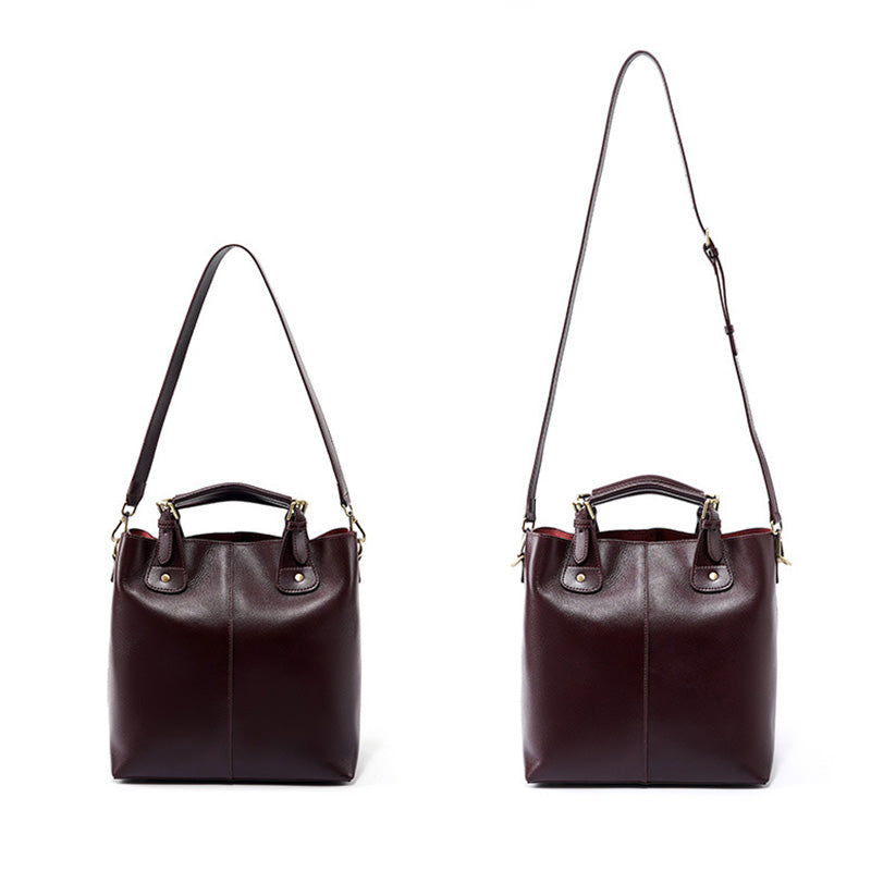 Women Retro Solid Leather Shoulder Tote Bag-RAIIFY