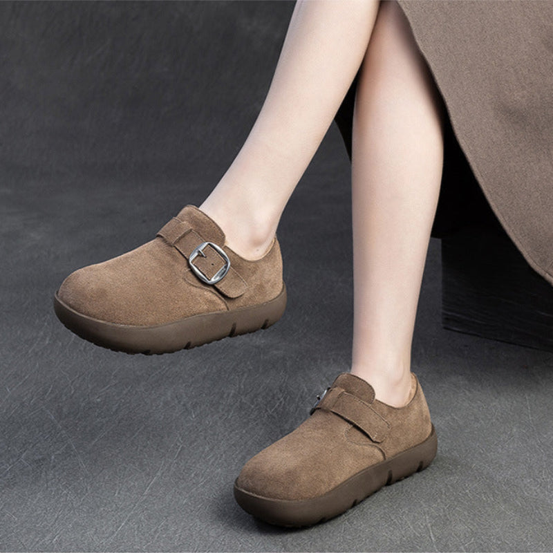 Women Retro Solid Suede Winter Furred Shoes-RAIIFY