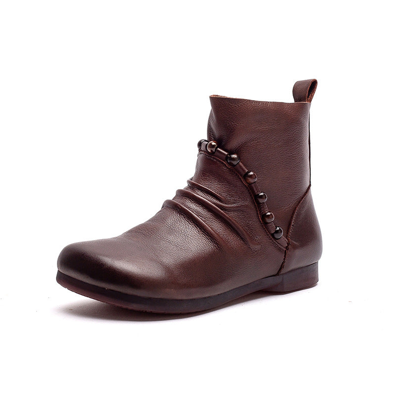 Women's Vintage Leather Comfort Flat Ankle Boots-RAIIFY
