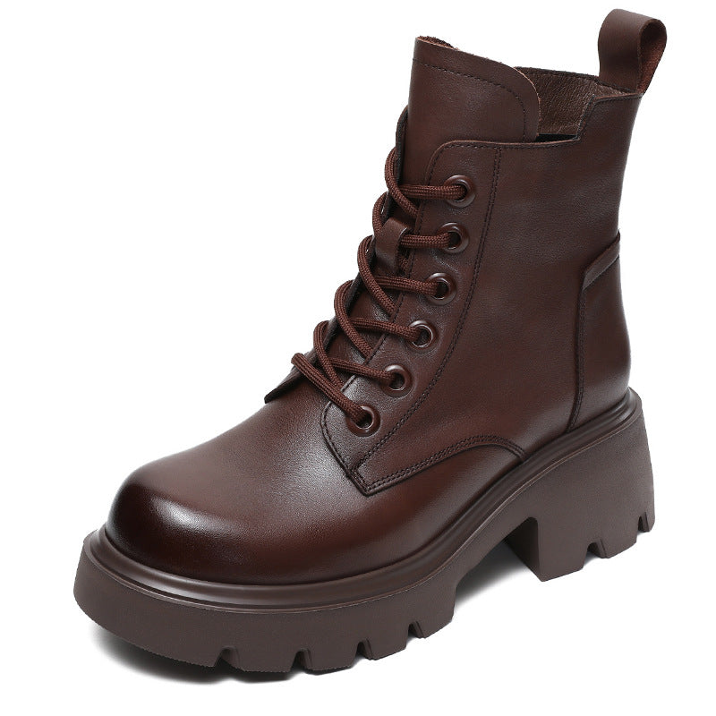 Women Vintage Leather Comfort Platform Boots-RAIIFY