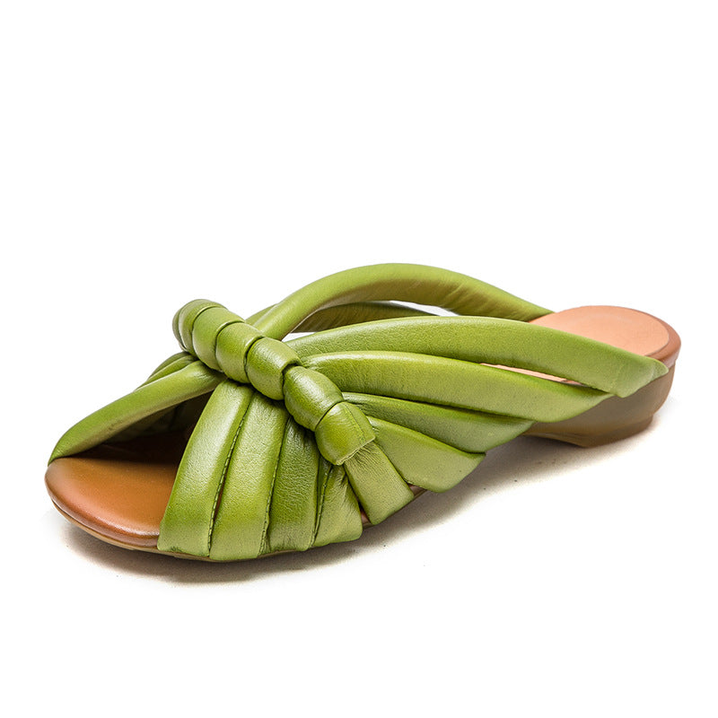 Women Retro Minimalist Leather Casual Slides-RAIIFY