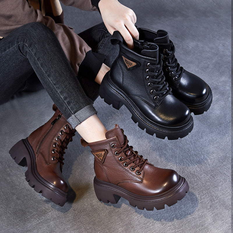 Women Retro Fashion Leather Comfort Platform Boots-RAIIFY