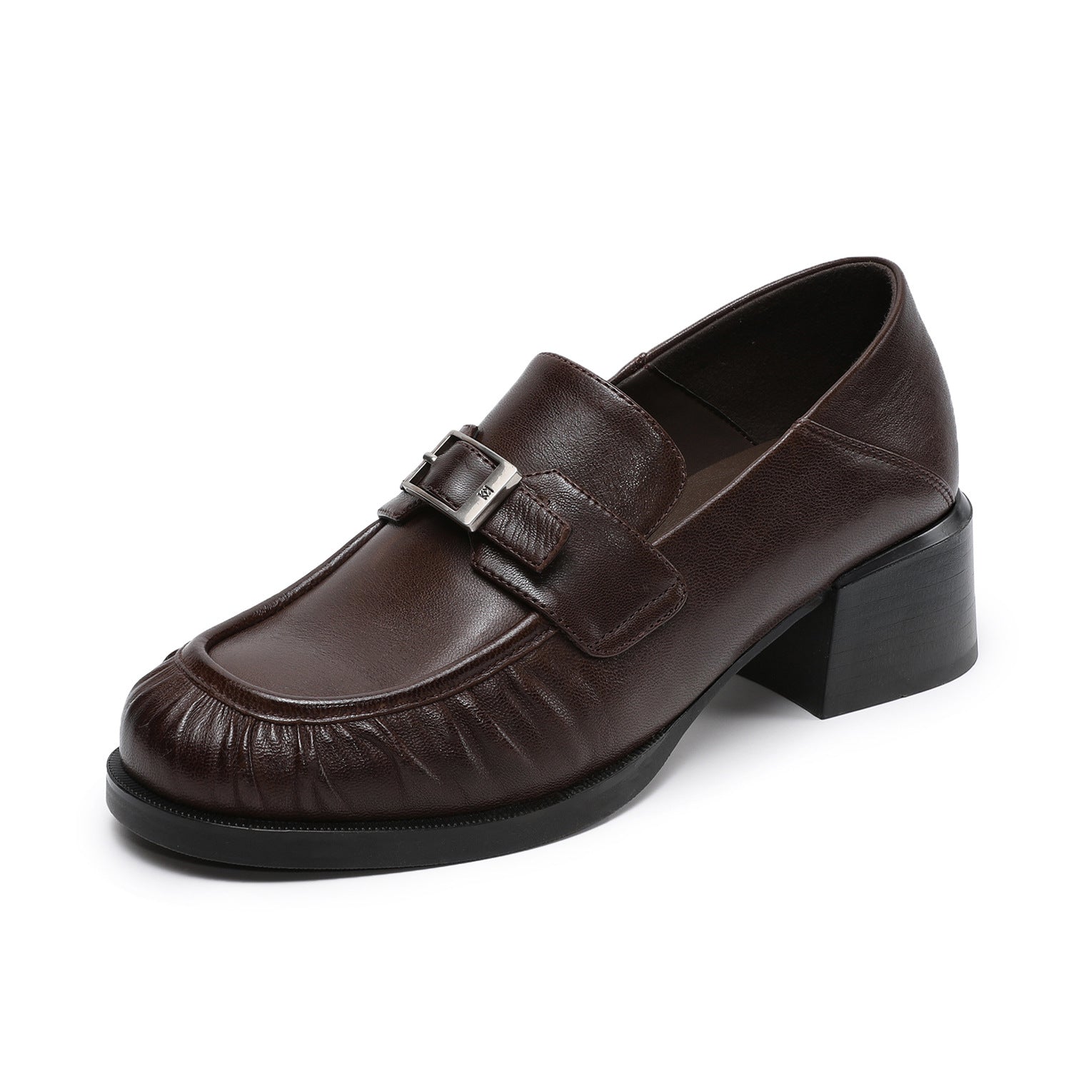 Women's Vintage Pleated Leather Chunky Heel Loafers-RAIIFY