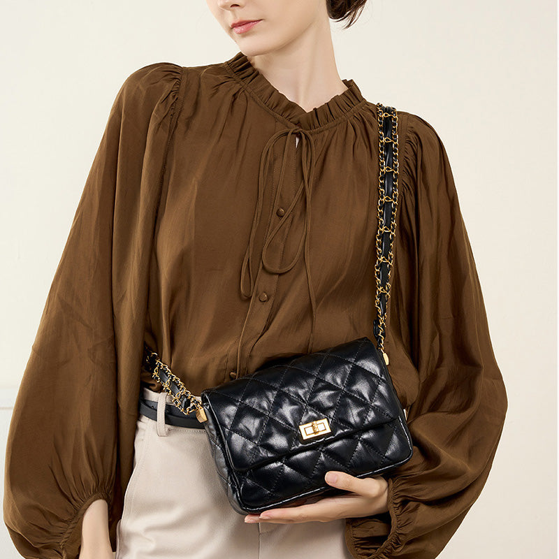 Women Classic Leather Chian Strap Cross Body Bag-RAIIFY
