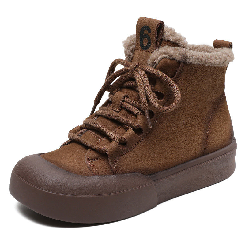 Women Retro Leather Winter Furred Ankle Boots-RAIIFY