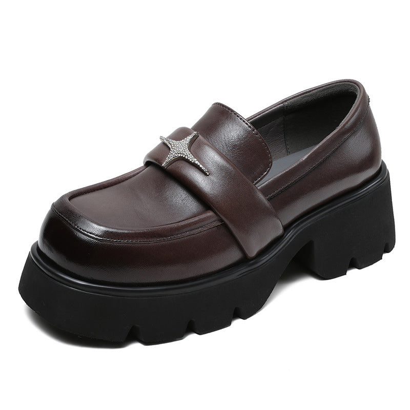 Women Retro Leather Platform Casual Loafers-RAIIFY