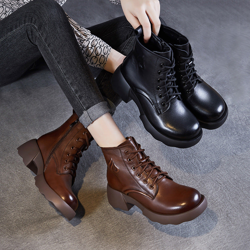 Women Vintage Solid Leather Classic Boots-RAIIFY