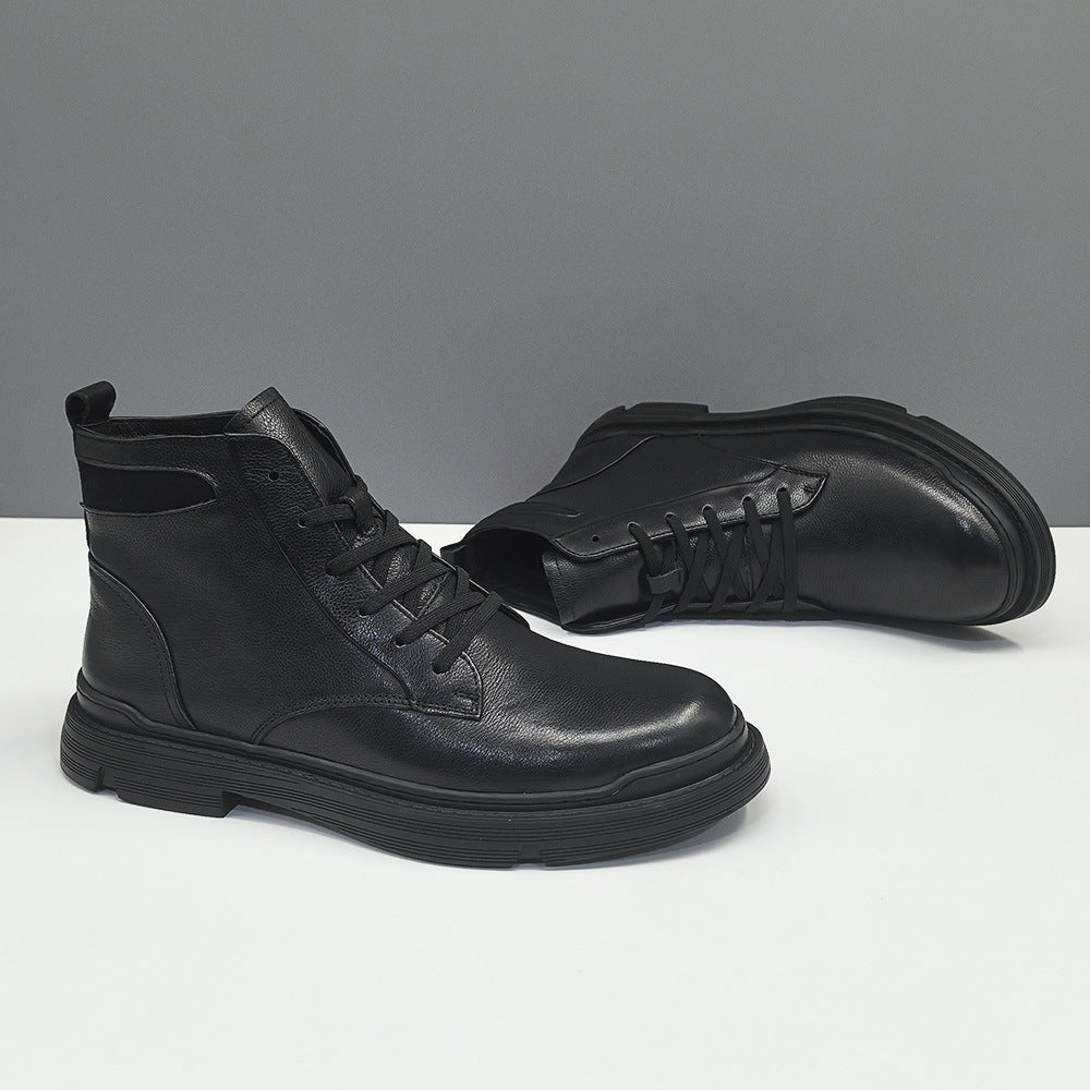 Men Vintage Solid Leather Casual Ankle Boots-RAIIFY