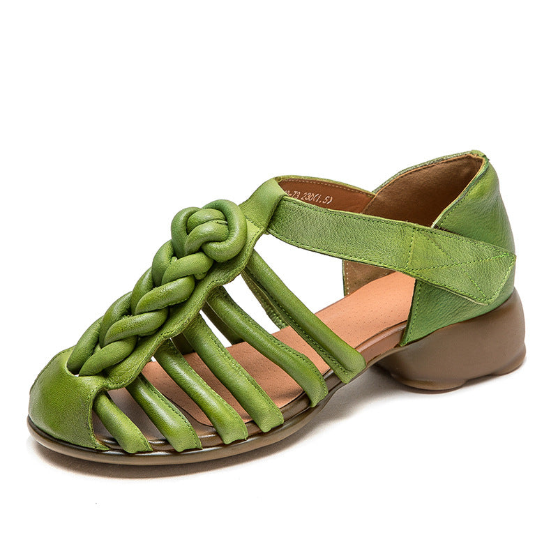 Women Retro Plaited Leather Summer Casual Sandals-RAIIFY