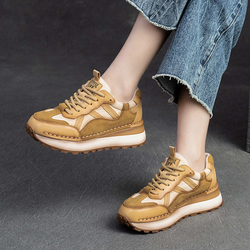 Women Fashion Color Matching Leather Casual Sneakers-RAIIFY