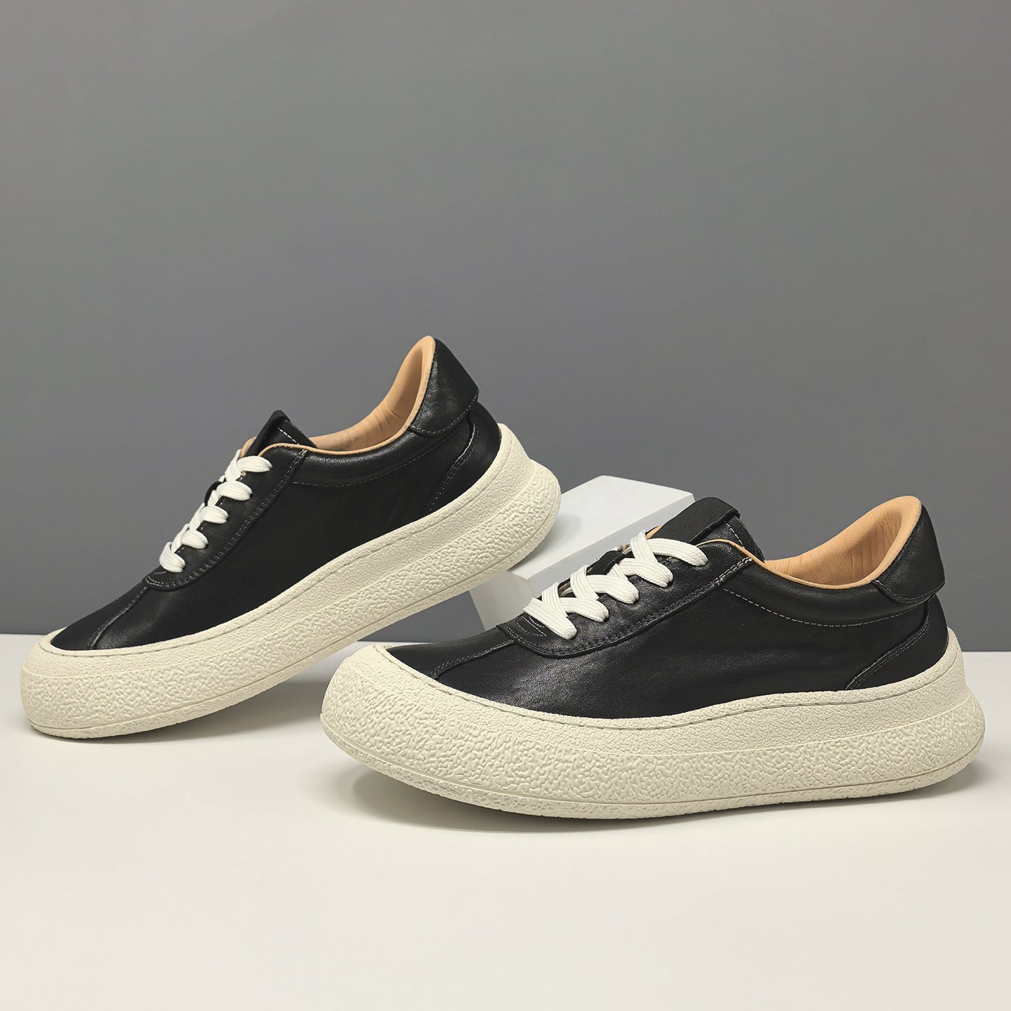 Men's Plain Leather Chunky Platform Casual Shoes-RAIIFY