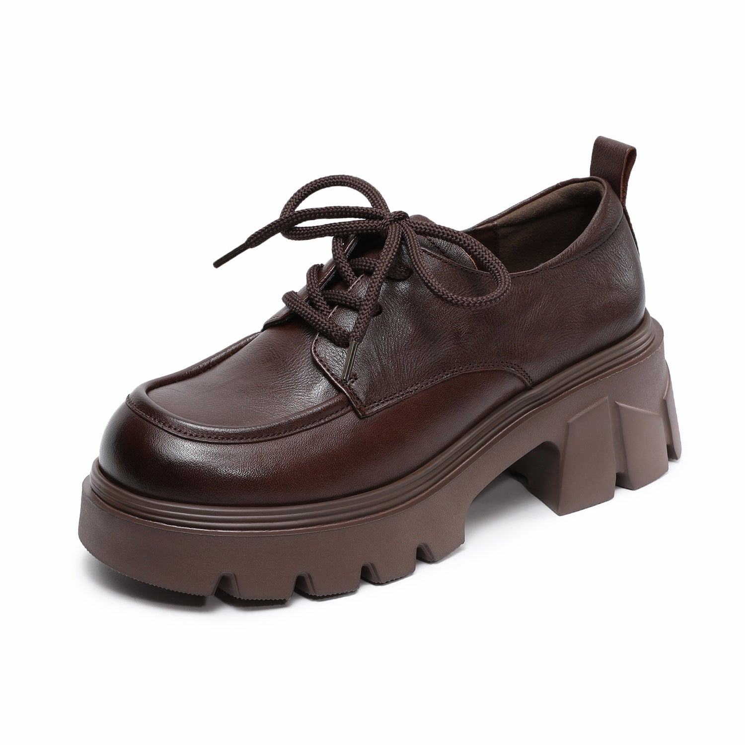 Women's Vintage Leather Chunky Heel Loafers-RAIIFY