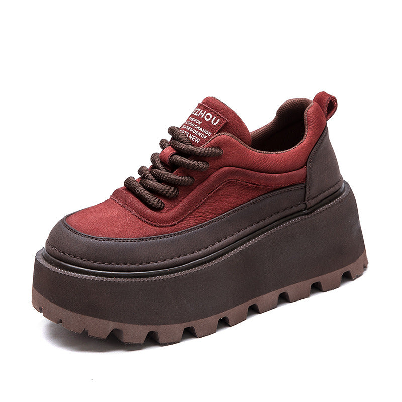 Women Retro Leather Chunky Platform Casual Shoes-RAIIFY