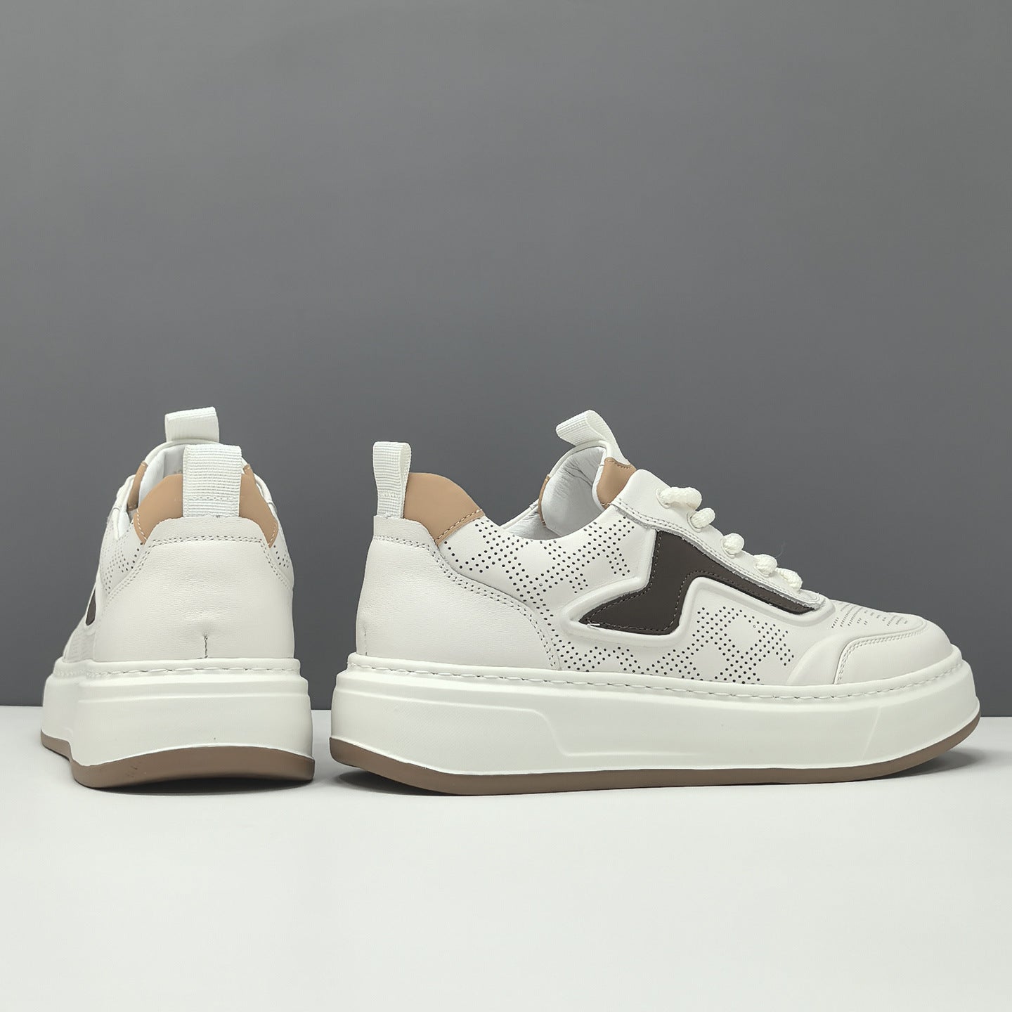 Men's Genuine Leather Hollow Out Breathable Thick Sole Sneakers-RAIIFY