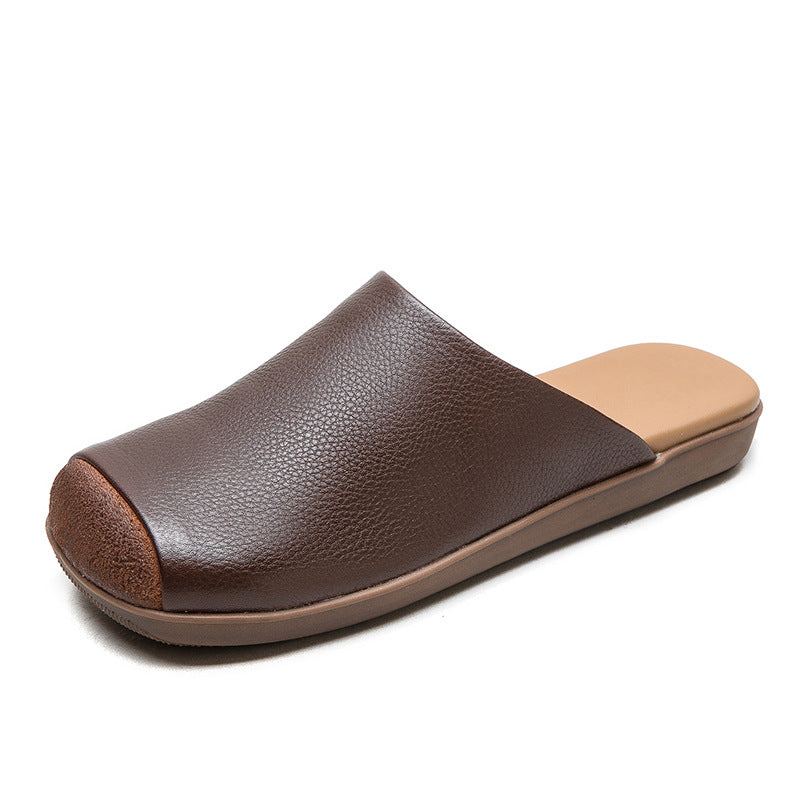 Women Retro Soft Leather Flat Casual Mules-RAIIFY