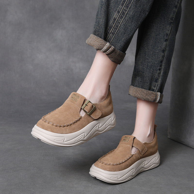 Women's Handmade Leather Platform Slip-on Loafers-RAIIFY