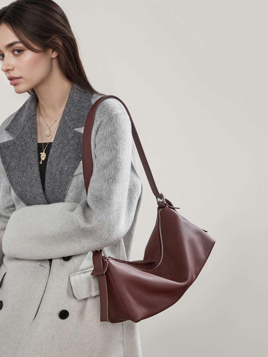 Women's Top-Grain Leather Hobo Shoulder Crossbody Tote Bag-RAIIFY