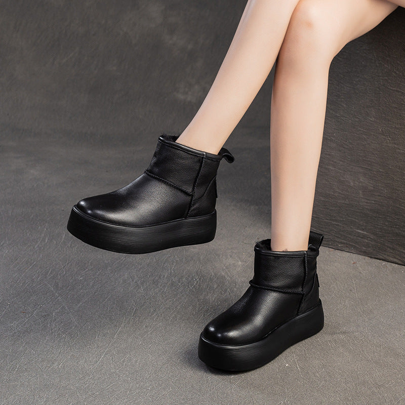 Women Minimalism Fashion Leather Platform Snow Boots-RAIIFY