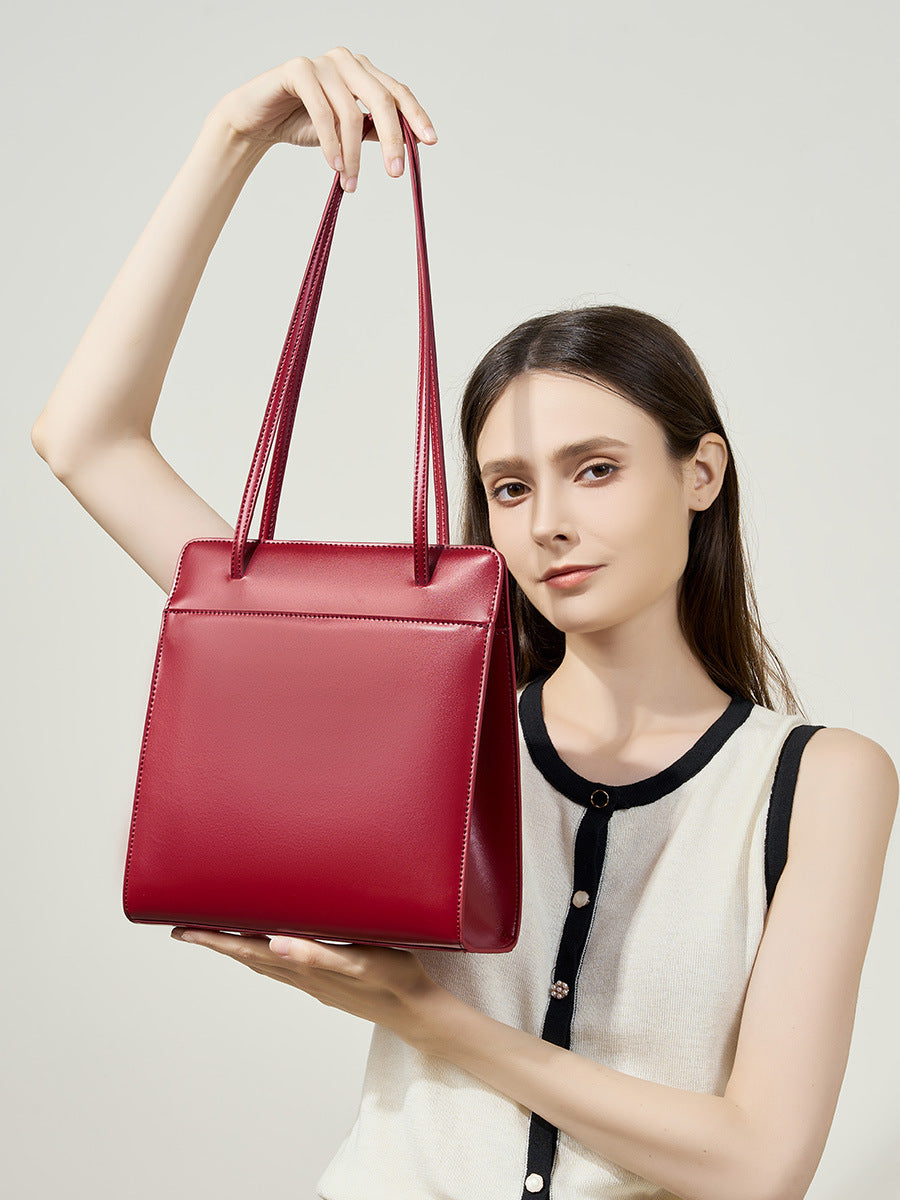 Women Minimalist Retro Leather Shoulder Tote Bag-RAIIFY