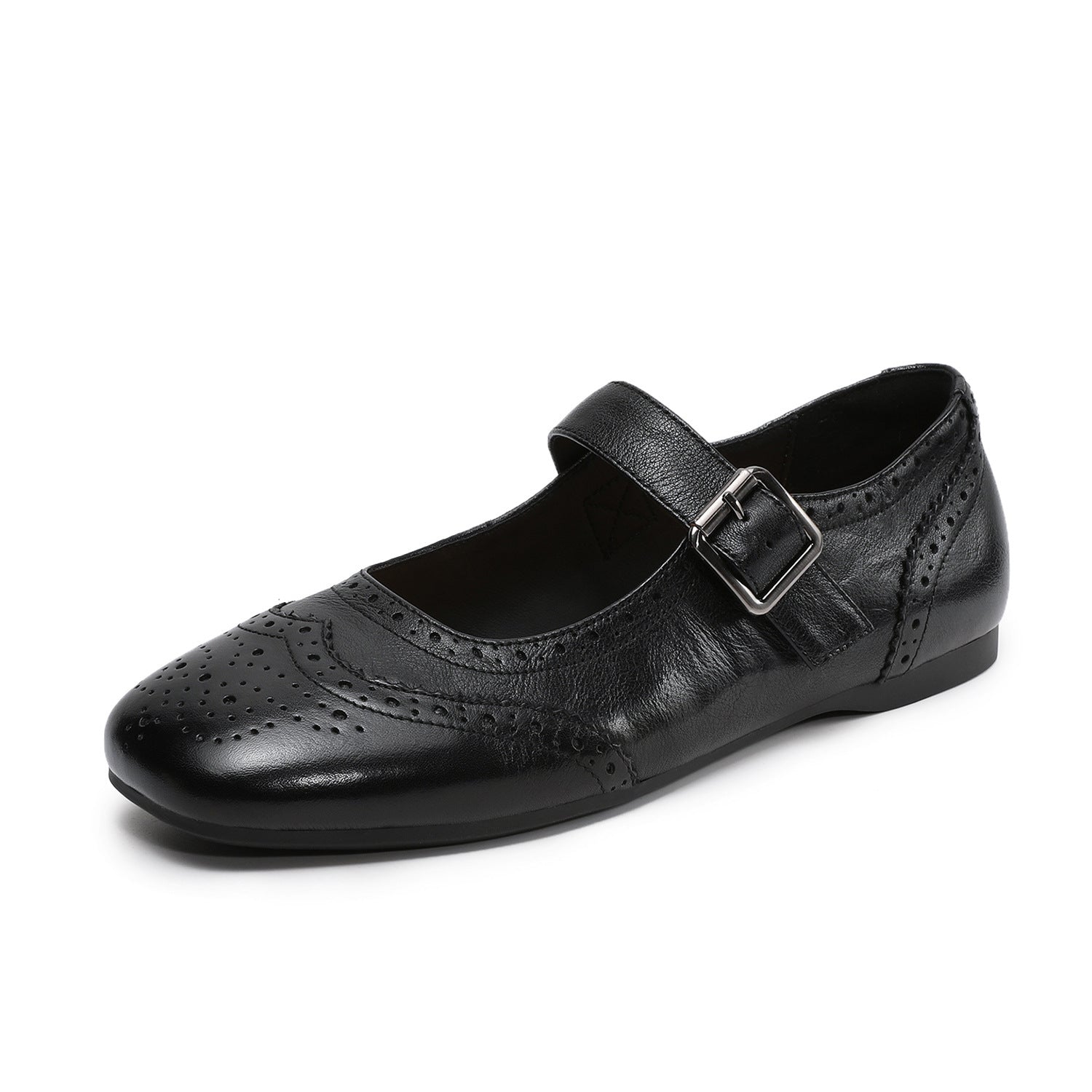 Women Leather Vintage Square Toe Mary Jane Flats