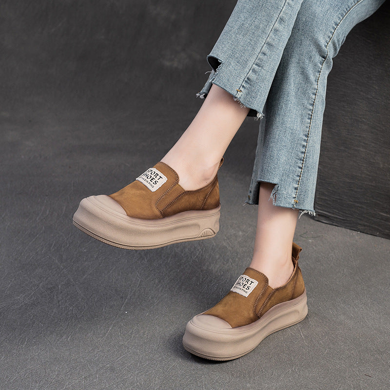 Women Retro Fashion Leather Thick Soled Casual Shoes-RAIIFY