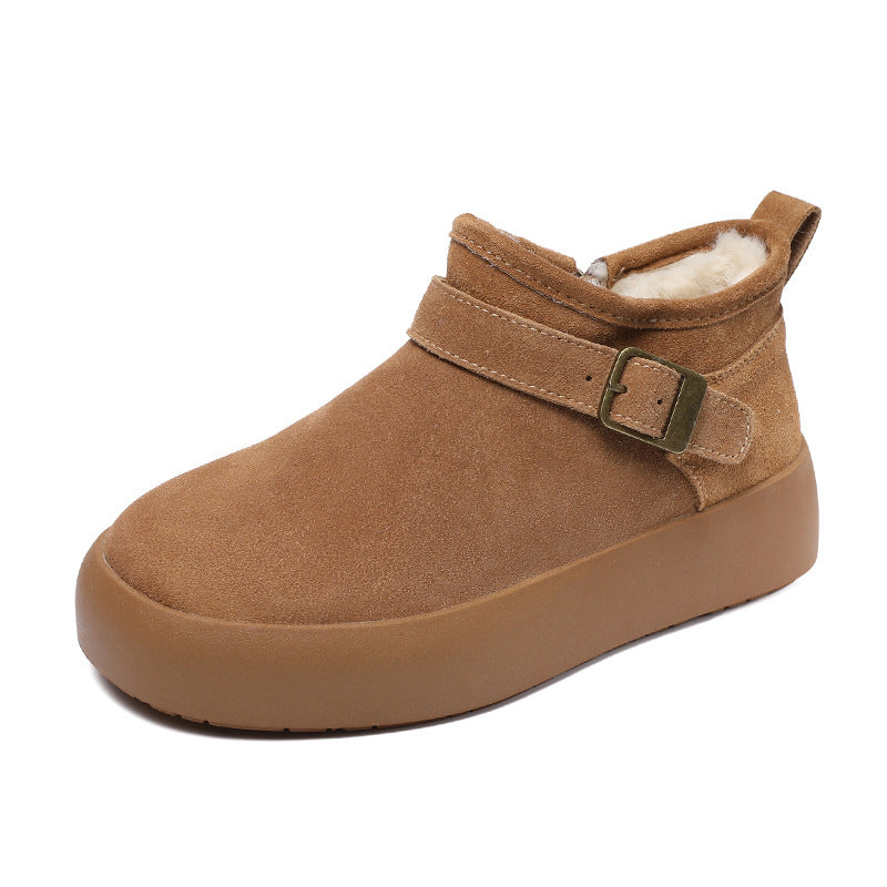 Women Solid Suede Casual Winter Furred Shoes-RAIIFY