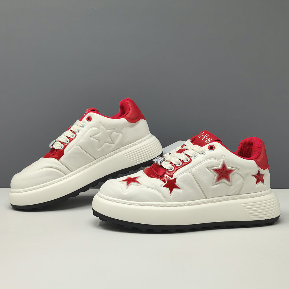 Men's Stylish Embossed Leather Flat Court Sneakers-RAIIFY