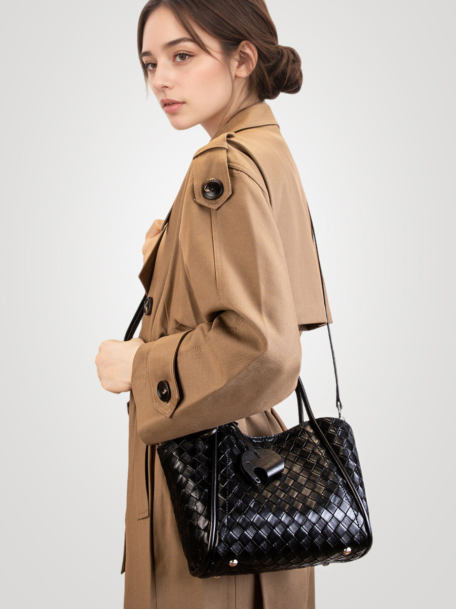 Women’s Retro Woven Leather Casual Tote Bag-RAIIFY