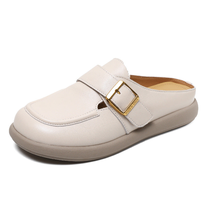 Women Retro Leather Soft Flat Mules-RAIIFY