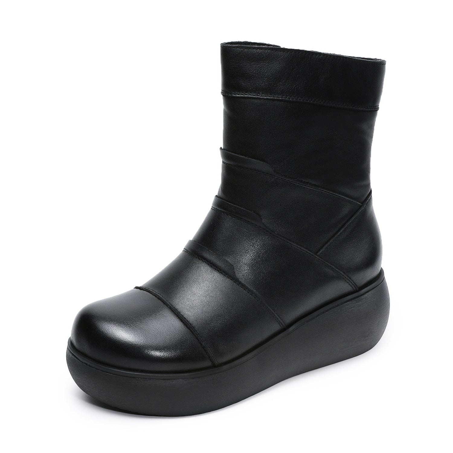 Women's Winter Plain Quilted Leather Snow Boots-RAIIFY
