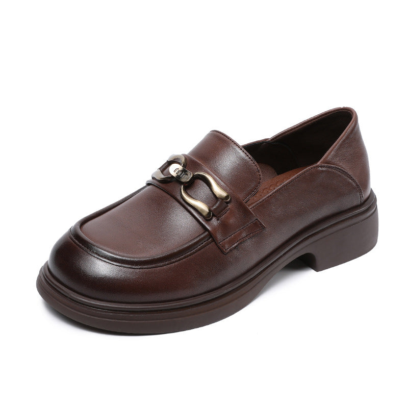 Women Retro Solid Soft Leather Casual Loafers-RAIIFY