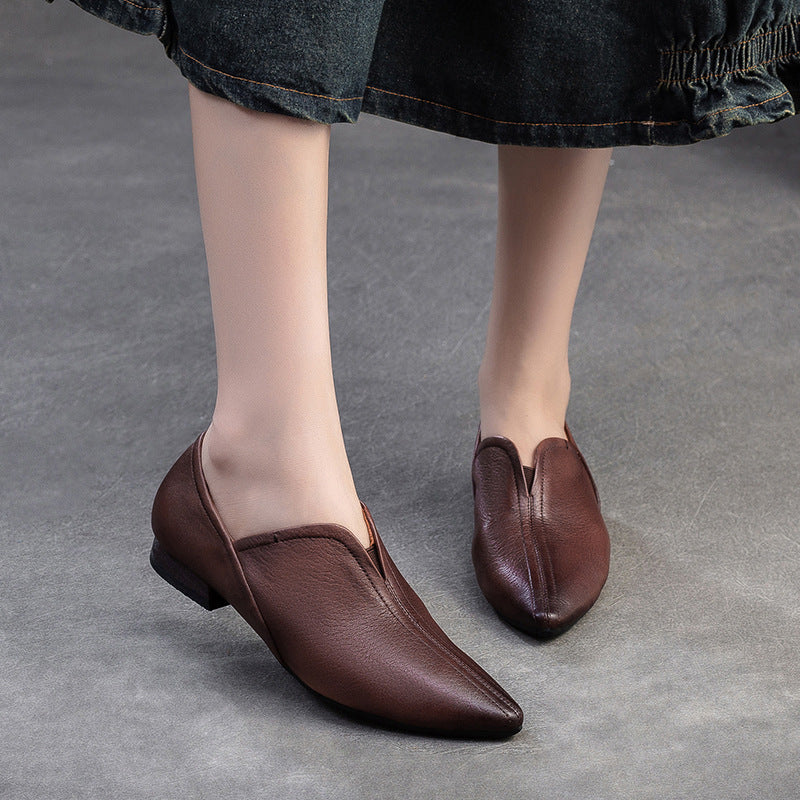 Women Minimalism Retro Leather Pointed Toe Casual Shoes-RAIIFY