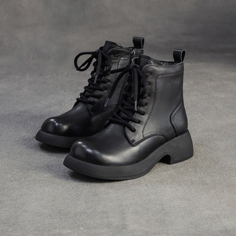 Botas de nieve minimalistas de lana y cuero liso para mujer 