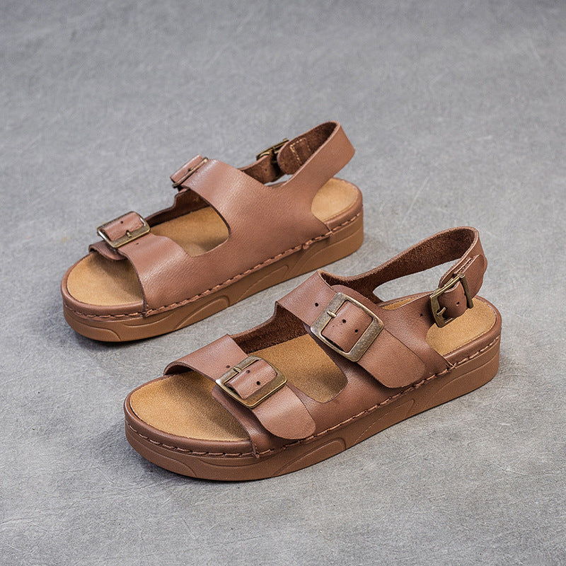 Women Retro Leather Flat Casual Buckle Sandals-RAIIFY