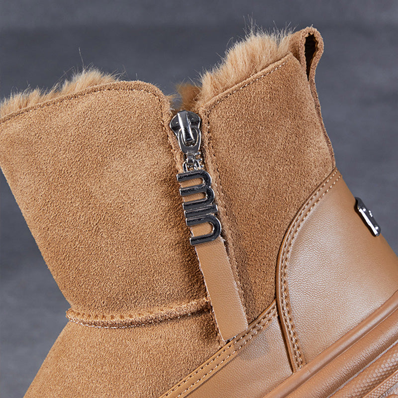 Women Retro Solid Suede Chunky Platform Ankle Snow Boots-RAIIFY