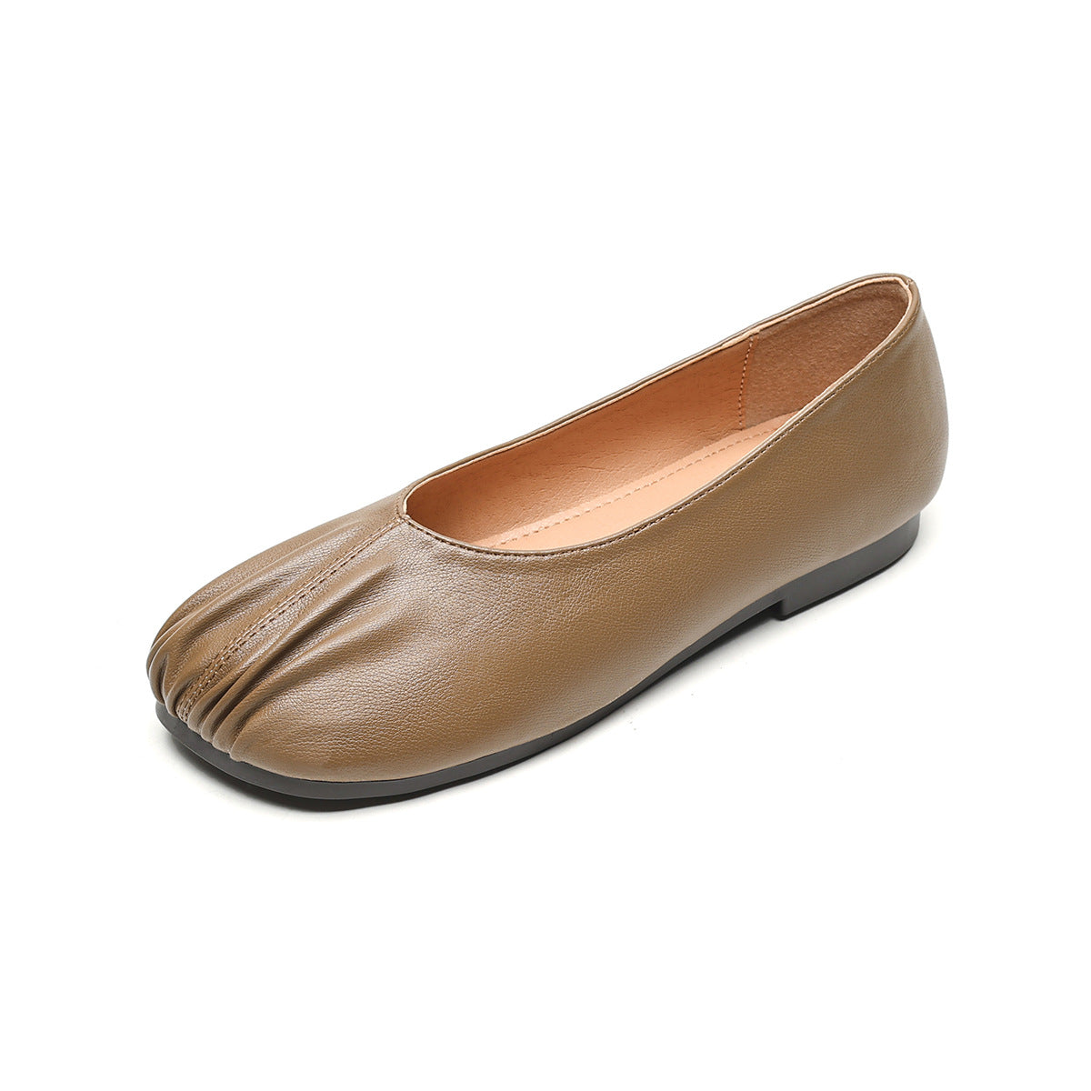 Women Minimalist Soft Pleated Leather Casual Flats-RAIIFY