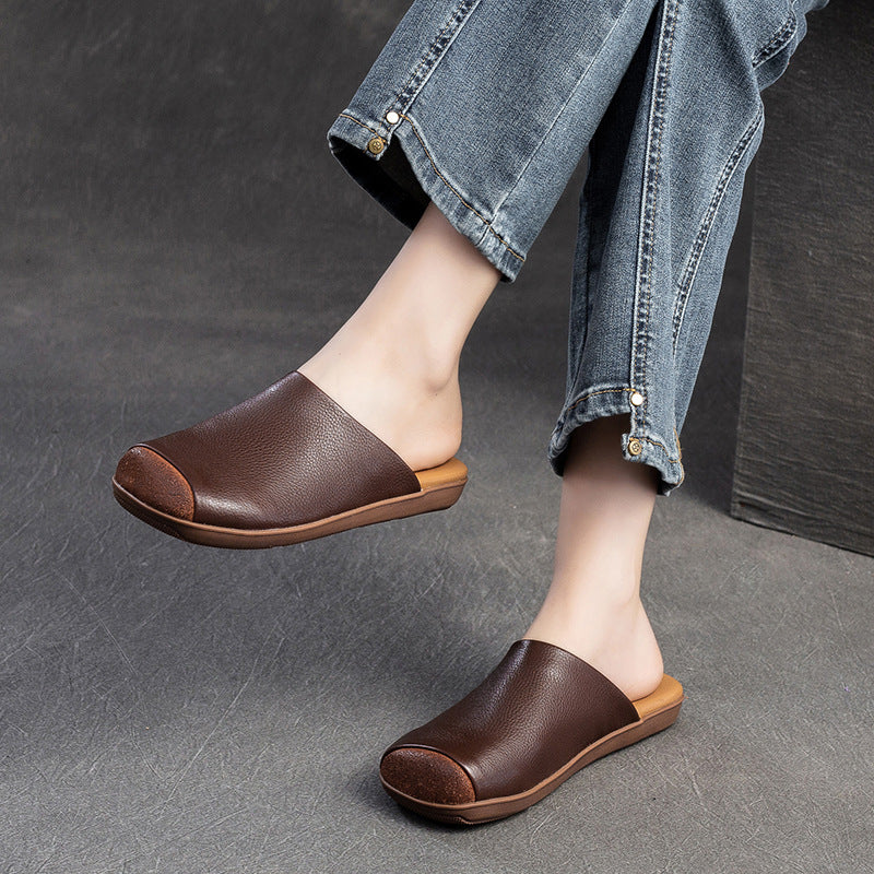 Women Retro Soft Leather Flat Casual Mules-RAIIFY