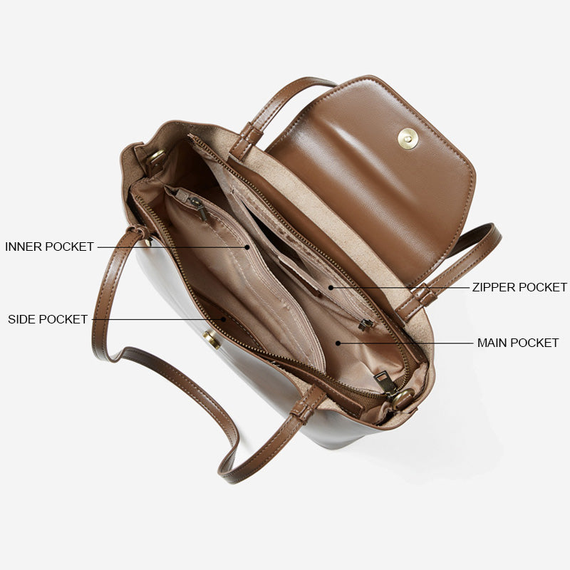 Women's Simple Plain Leather Casual Shoulder Bag-RAIIFY