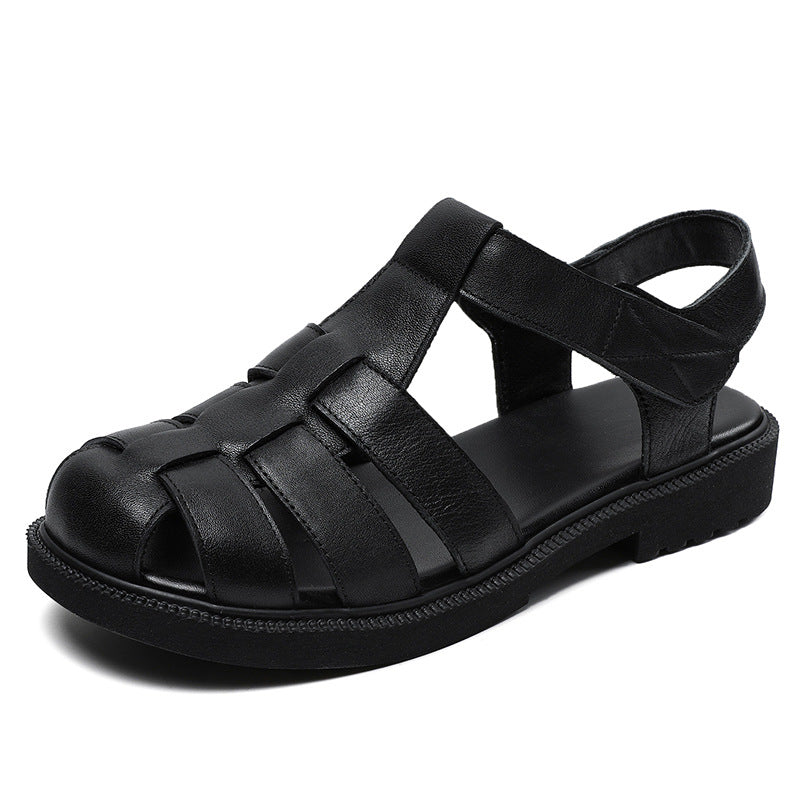 Women Summer Minimalist Plaited Leather Flat Casual Sandals-RAIIFY