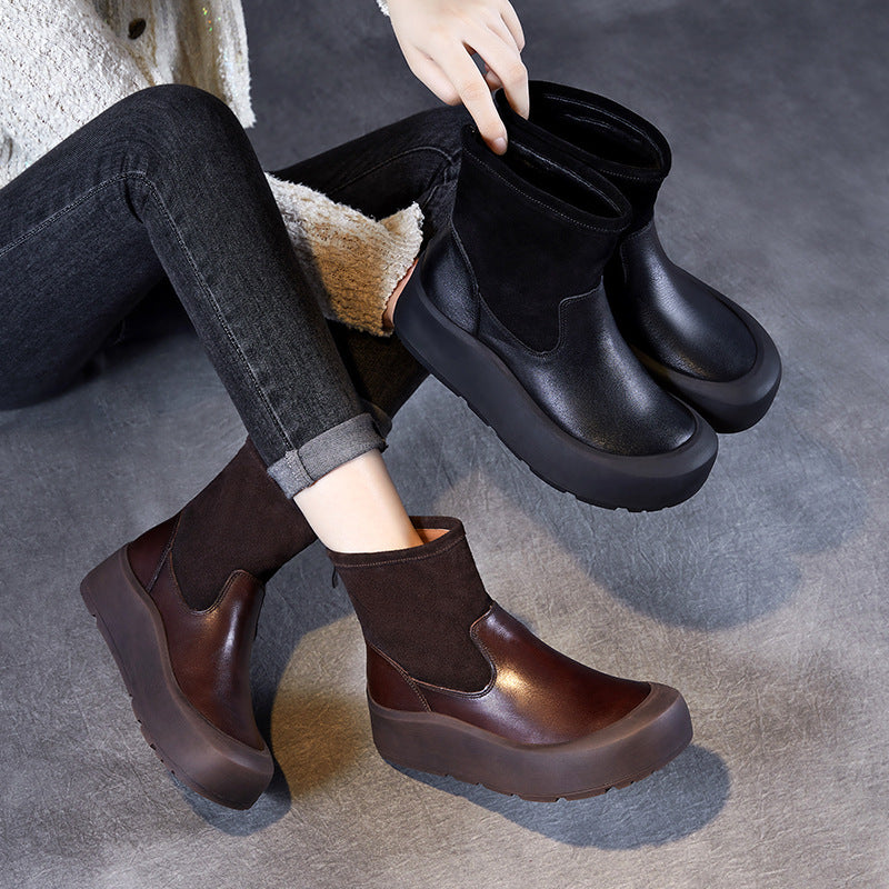 Women Handmade Vintage Leather Casual Ankle Boots-RAIIFY