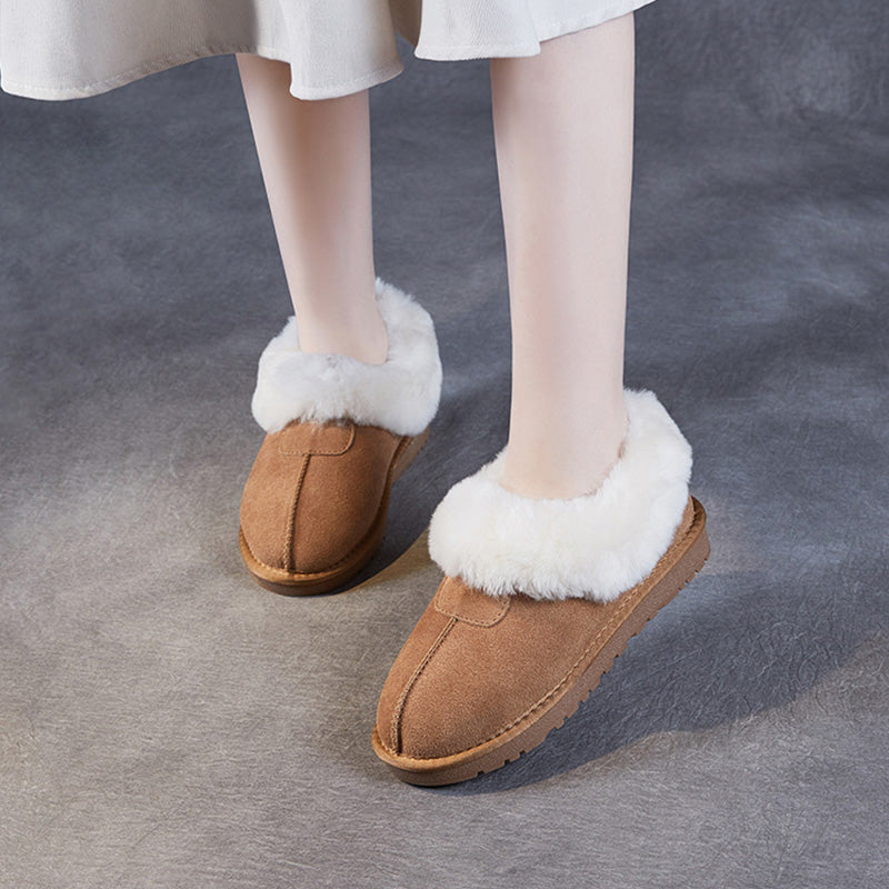 Women Retro Solid Suede Warm Furred Casual Shoes-RAIIFY