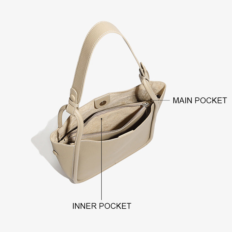 Women's Plain Leather Fashion Bucket Bag-RAIIFY