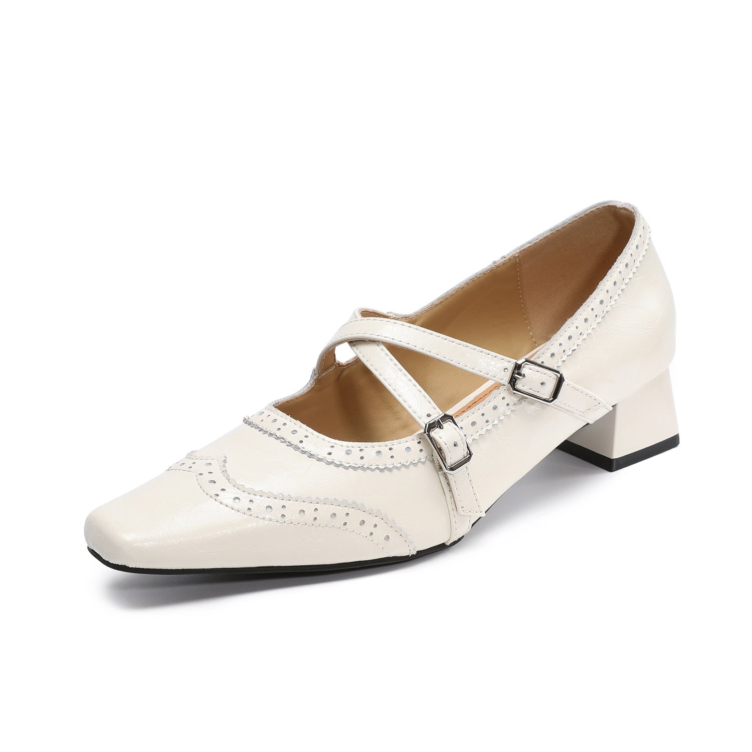 Women's French Style Top Grain Cowhide Square Toe Mary Jane Pumps-RAIIFY