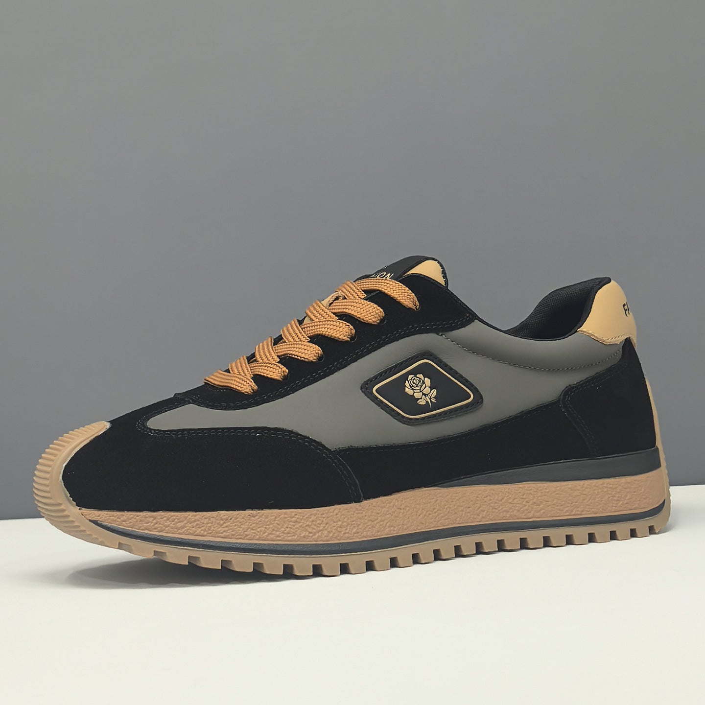 Men's Leather Color Block Casual Board Shoes Sneakers-RAIIFY