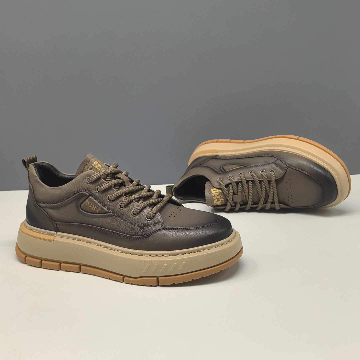 Men's Leather Platform Casual Sneakers-RAIIFY