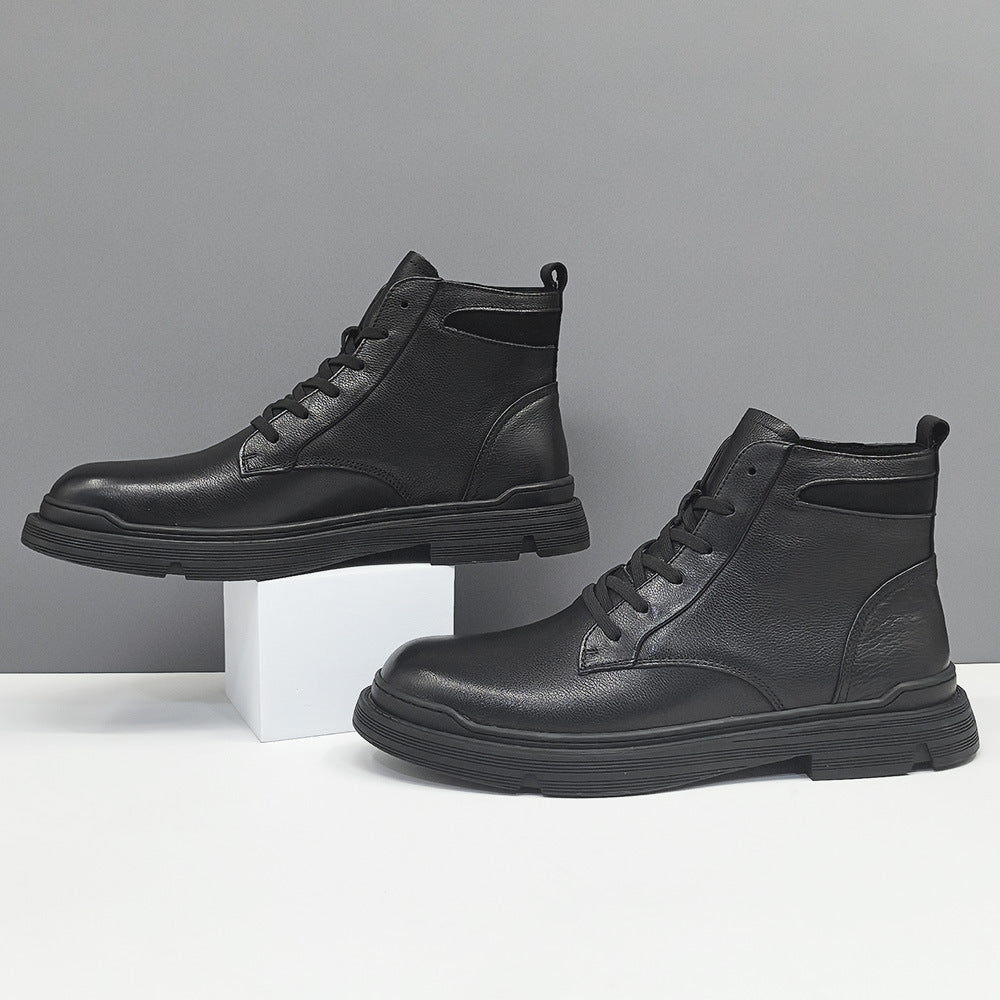 Men Vintage Solid Leather Casual Ankle Boots-RAIIFY