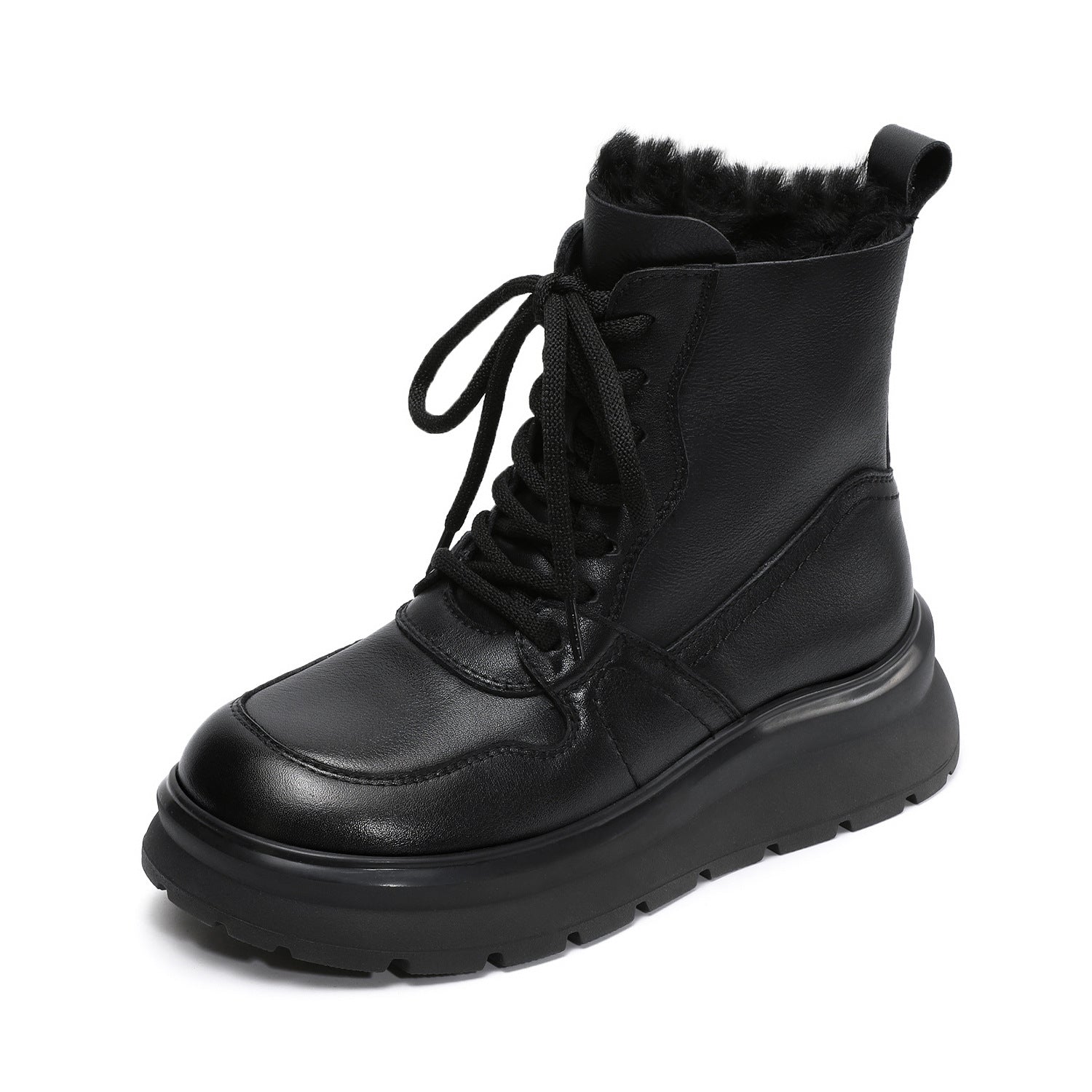 Women's Minimalist Leather Lace-up Snow Boots-RAIIFY