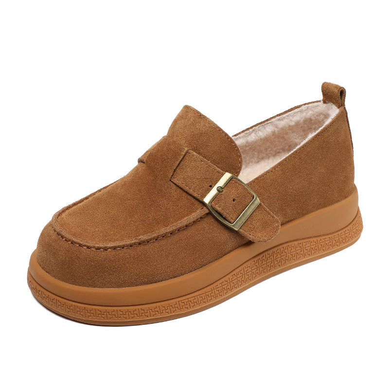 Women Retro Suede Winter Furred Warm Loafers-RAIIFY